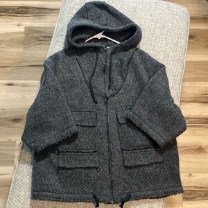 ZARA Basic JacketCoat 3/4 Sleeve Oversized Wool Full Zip Hoodie Heathered Gray L
